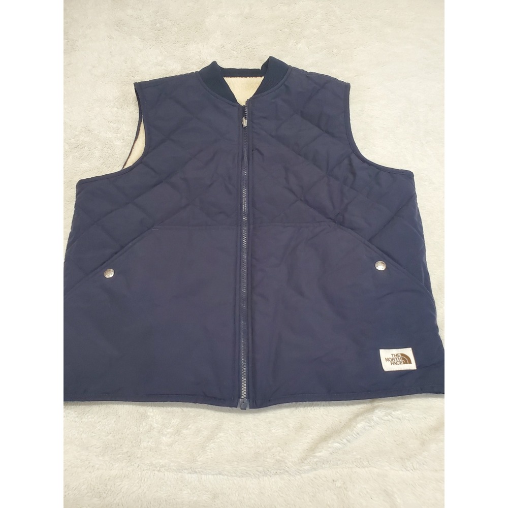 The North Face Blue Quilted Zipper Reversible Sherpa Gorp Vest Large Casual